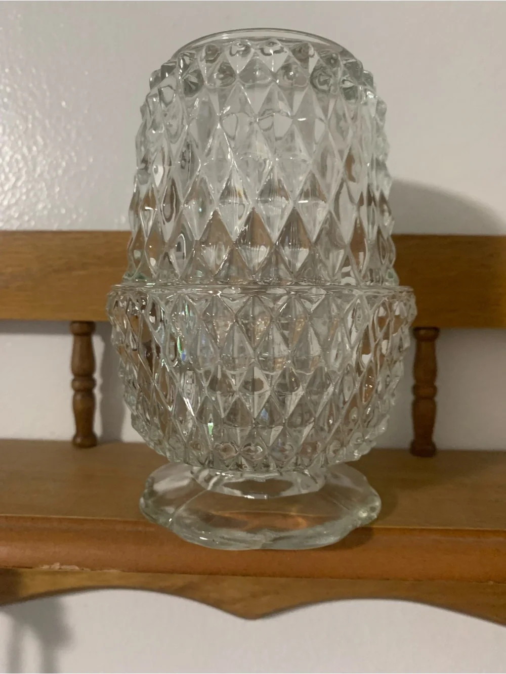 Vintage Indiana Glass Diamond Point Fairy Lamp Clear Base w Original Box
